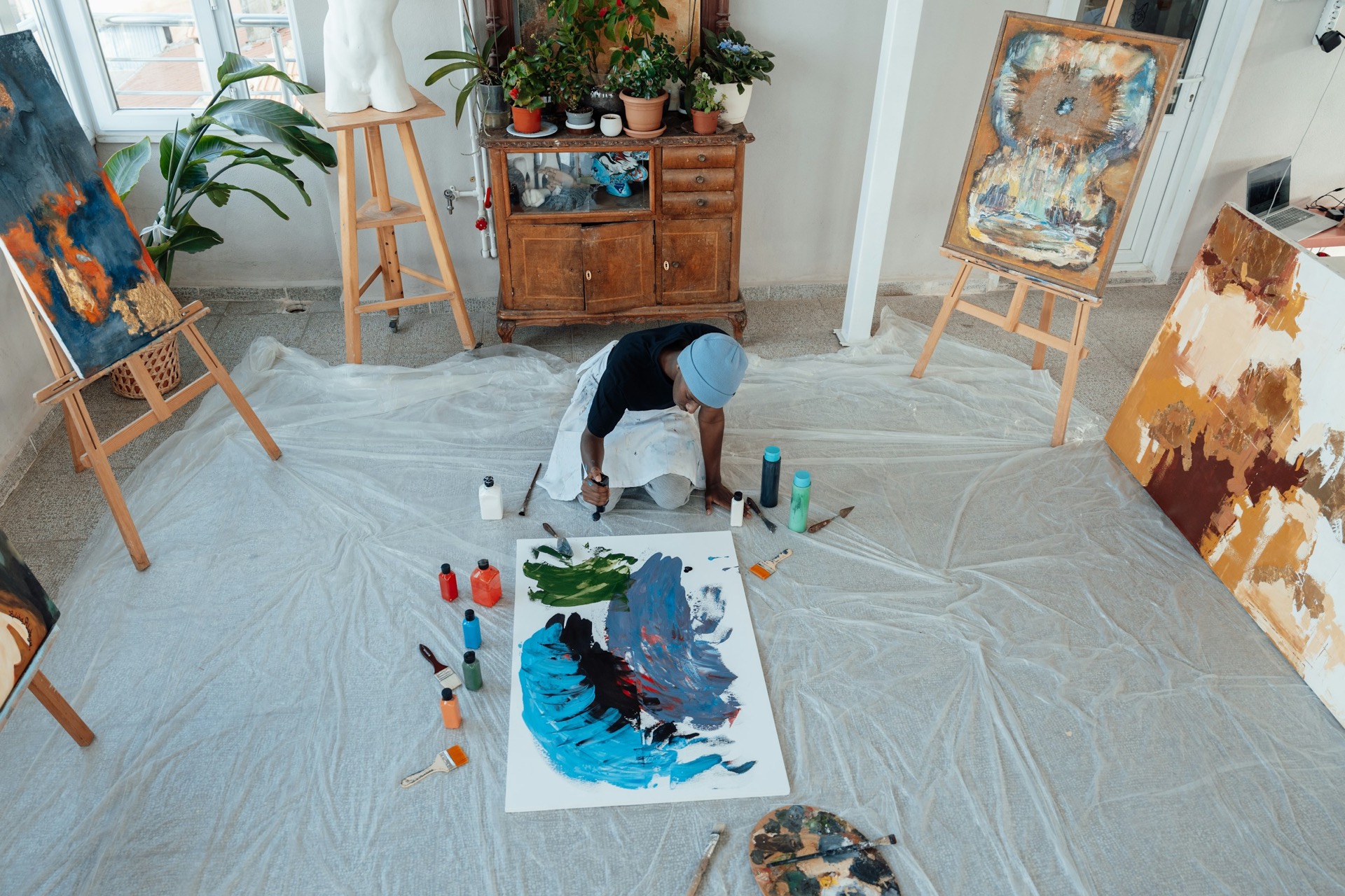 Artist creating in studio